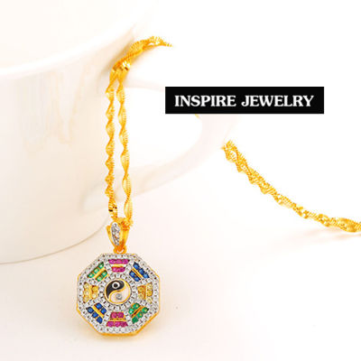 Inspire Jewelry จี้รูปหยินหยาง ยันต์แปดทิศ พร้อมสร้อยคอ ยาว 18นิ้ว งานจิวเวลลี่ ฝังจิกไข่ปลา / gold plated หุ้มทองแท้ จี้ขนาด 2.3x2.3 cm