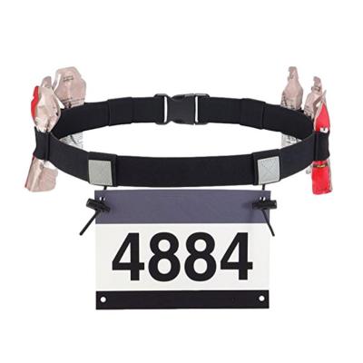 Race Number Belt Reflective Number Bib Belt with Elastic Webbing Adjustable Wear Resistant Race Bib Holder with 6 Energy Gel Hoops for Marathon Cycling for sale