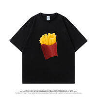 Tide แบรนด์ Graffiti French Fries พิมพ์แขนสั้นผู้ชายฤดูร้อนใหม่ High Street Casual เสื้อยืดคู่