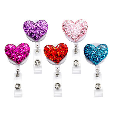 Love-themed Badge Holder High-elastic Stretchable Badge Holder Diamond-encrusted Back Clip Accessory Easy-to-pull Buckle For Badge Holder Diamond-encrusted Badge Clip Heart-shaped Badge Holder