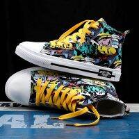 ผู้ชายผู้หญิงคู่ขนาด35-44 high TOP Graffiti สเก็ตบอร์ดรองเท้าผ้าใบรองเท้าผ้าใบ