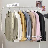 เสื้อเชิ้ตแขนยาว สีพื้น สไตล์เกาหลี สำหรับผู้ชาย QC8191600