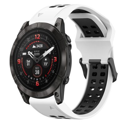 สำหรับ Garmin Epix Pro 42มม. 20มม. สองสีสายนาฬิกาข้อมือซิลิโคนแบบหัวเข็มขัดกลับด้าน (สีขาว + สีดำ)