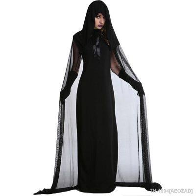 AEOZAD Fantasma do dia das bruxas vestido de noiva fantasia bruxa vampiro saia uniforme longo preto festa คอสเพลย์ ดูเวอร์ชั่น Claok em estoque