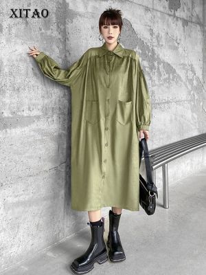 XITAO Dress Loose Casual  Long Sleeve Shirt Dress