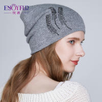 ENJOYFUR Winter Hats For Women Thick Warm Lining Rhinestones Beanies Hat Female Brand Angora Wool Caps For Lady