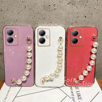 Phone Case เคส VIVO Y27 Y78 VIVOY27 5G 4G 2023 ชุบด้วยไฟฟ้าสีลูกอมกำไลข้อมือมุกสวยสุดหรูปลอกอ่อน