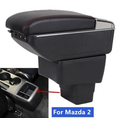 ที่เท้าแขนสำหรับ Mazda 2กล่องที่เท้าแขนในรถ2กล่องเก็บของตรงกลางส่วนการดัดภายในพร้อมอุปกรณ์เสริมรถยนต์ USB