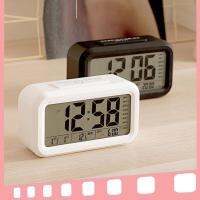 Silent Digital Alarm Clock with Time Temperature Display Night Light(White)