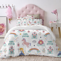 Princess Girls Duvet Cover 140x200 150x200 White Pink Bedding Set Cute Cartoon Mermaid Rainbow Castle Single Queen Quilt Cover