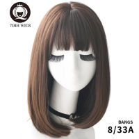 7JHH WIGS Lolita Wigs For Women Long Straight Omber Pink Brown Hair With Bangs Party Cosplay Noble Wigs For Girl Wholesale Gift ของขวัญ