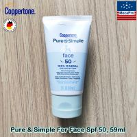 Coppertone® Pure &amp; Simple For Face SPF 50, 100% Mineral Sunprotection 59ml ครีมกันแดด สำหรับผิวหน้า สูตรกันน้ำ อ่อนโยน เพื่อผิวบอบบาง แพ้ง่าย