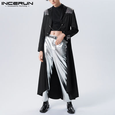 INCERUN แขนยาวสำหรับผู้ชายแวววาวปกโซ่แฟชั่น Outwear (สไตล์ตะวันตก)