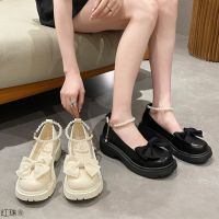 French Mary shoes female new spring and summer 2022 pearl bowknot is less singles fairy thick with leather