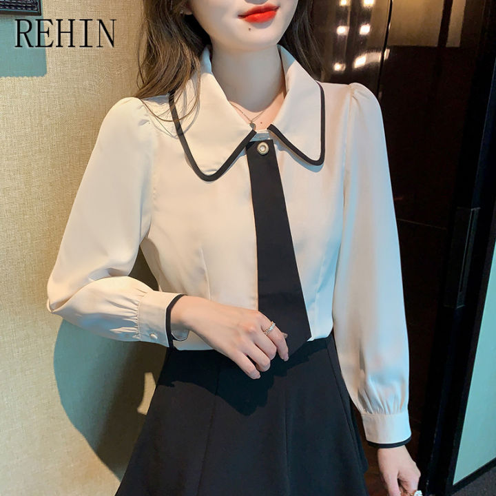 rehin-เสื้อเชิ๊ตผู้หญิงแบบผูกถอดออกได้-เสื้อเชิ๊ตผู้หญิงดีไซน์แบบมีช่องดีไซน์แบบแขนยาวผ้าชีฟองได้สำหรับฤดูใบไม้ผลิเพื่อลด