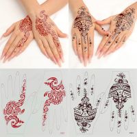 Henna Tattoo Stickers for Hand Indian Brown / Red Henna Lace Tattoo Bride Women Bride Body Art Waterproof Temporary Tattoo Wedding Party Tattoo