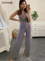 Solid Sleeveless Hollow Jumpsuit Off Shoulder Backless High Waist Bodysuit Summer Fashion Elegant Slim Womens Street Wear