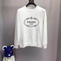 เสื้อสเวตเตอร์ชายใหม่ Logo Huruf พิมพ์รอบคอเสื้อกันหนาวแบบสวมหัวระดับไฮเอนด์
