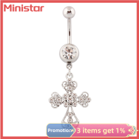 Ministar ห่วงห้อยเหล็กกล้าไร้สนิมข้ามพลอยคริสตัลแฟชั่นสะดือเล็บสำหรับผู้หญิงเครื่องประดับแบบเจาะเซ็กซี่