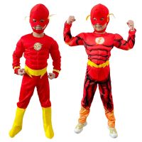 Boys Deluxe Flash Costume Fancy Dress Up Kids Movie Carnival Party Halloween Flash Cosplay Costumes Mask Belt With Shoes 3-12Y