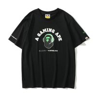 ™BAPE E-Sports เสื้อยืดแขนสั้นสำหรับเด็กผู้ชายวัยรุ่นฤดูร้อนหูฟังรอบคอหลวมพิมพ์แบรนด์น้ำขึ้นน้ำลงนักเรียน