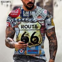 Vintage Route US 66 Graphic 3D Print Mens T Shirt Streetwear Loose O-Neck Short Sleeve Oversized T-Shirts Casual Men Clothing