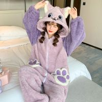 Winter Kigurumis Kawaii Cat Couples Onesie Sleepwear Women Men Pajama Coral Fleece Hoodie Festival  Party Leisure Wear Thicken