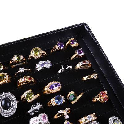 Velvet 100 Slots Ring Earrings Display Box Showcase Storage Case Holder Tray Jewelry Organizer Boxes with Lid NIN668