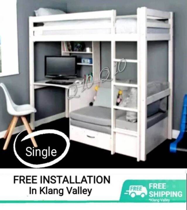 Q 10 Solid Wood Loft Bed With Study Table And Study Area / Solid Wood