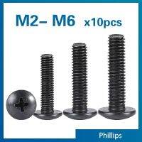 10Pcs/lot M2 M2.5 M3 M3.5 M4 M5 M6 TM Screws Phillips Truss Mushroom Head Screw Black Plated Electronic Carbon Steel Screws