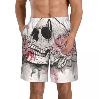 กางเกงขาสั้นว่ายน้ำชายหาดสำหรับผู้ชาย Surf Maillot De Bain Skill And Flowers Day Of The Dead Sport กางเกงขาสั้นบอร์ดสำหรับผู้ชาย ชุดว่ายน้ำแห้งเร็ว