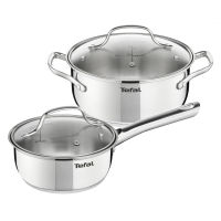 Tefal Limited การเหนี่ยวนำสแตนเลส กระทะและหม้อ 2 ชิ้น (16 ซม. + 18 ซม.) เครื่องล้างจาน ตู้เซฟ สีเงิน