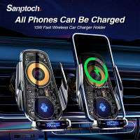 Sanptoch ที่ชาร์จความเร็วสูงยึดในที่ชาร์จไร้สายสำหรับใช้ในรถ15W ที่จับสำหรับ iPhone หนีบอัตโนมัติสำหรับโทรศัพท์14 13 12 Pro Max Samsung Xiaomi ที่วางช่องแอร์หัวเว่ย