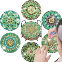 GATYZTORY 6 Pcs/sets Diamond Painting Coasters with Holder Kit Mandala Diamond Painting Coasters DIY Diamond Art for Beginners