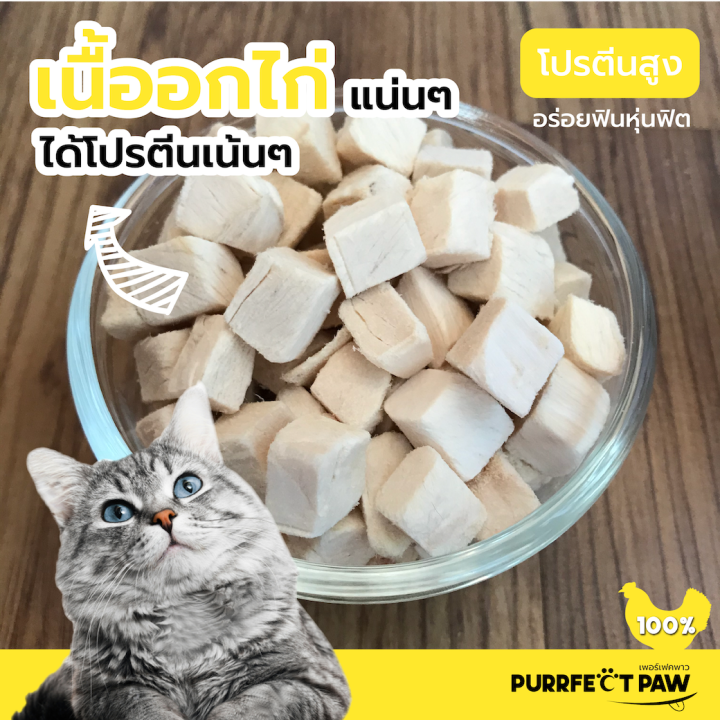 ขนมแมว-อกไก่ฟรีซดราย-100-purrfect-paw-ขนมแมวฟรีซดราย-ดีต่อสุขภาพ-ขนมแมวไม่เค็ม-บำรุงขน-ฟรีซดรายแมว-freeze-dried-แมว-ไก่ฟรีซดราย