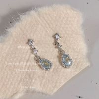 [COD] [Walden Lake] micro-inlaid zircon 925 silver needle light blue water drop earrings ins factory