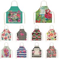 Animal Style Apron Household Cleaning Pinafore Flamingo Pattern Sleeveless Cotton Linen Aprons  Flowers Printing Custom Apron