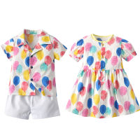 Summer Kids Baby Boys Girls Clothes Family Matching Outfits Brother and Sister Clothing Boys Gentleman Suit + Girls Dresses