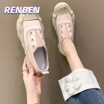 RENBEN รองเท้าผู้หญิงสไตล์เกาหลีใหม่สบาย ๆ แบนสบาย ๆ รองเท้าสลิปออน loafers V725