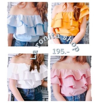 ✅ พร้อมส่ง🛍 La ronita: เสื้อเปิดไหล่  มีสม๊อคไหล่ ใส่ได้หลายแบบ *แต่งระบาย 2ชั้น  เป๊ะปัง  น่ารัก ไฮโซมากก