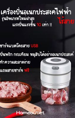 เครื่องปั่นอาหารไฟฟ้า มินิแบบชาร์จได้ เครื่องบดกระเทียม เครื่องปั่น ขนาด250ml ทรงกลม สีเขียว เครื่องบดเนื้อไฟฟ้า เครื่องบดสับอาหาร