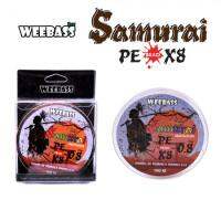 PE BRAIDX8 x100m  ( ขนาด 0.8 , 1 , 1.5 , 2 , 2.5 , 3 , 4 , 5 )  รุ่น SAMURAI PE BRAID x8 (MULTI)  เป็นสายพีอีขนาด 8เส้นถักราคาย่อมเยาว์ จาก ค่าย WEEBASS