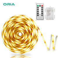 ORIA 5M ไฟ LED Strip แบตเตอรี่ขับเคลื่อนไฟแถบ150Led พร้อมรีโมท,8โหมดแสง,จับเวลา,หรี่แสงได้,ตัดได้,ไฟแถบที่สวยงามสำหรับห้องนอน,ห้องนั่งเล่น,เพดาน,ตกแต่งตู้ครัว (อบอุ่นสีขาว)