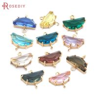 ZZOOI (38292)6PCS 7x15MM High Quality Champagne Gold Color Brass and Glass 2 Holes Moon Connect Charms Pendants Jewelry Accessories