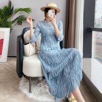 ร้อน, ร้อน★Womens New Slim Long-sleeved Slim Mid-length Pleated Fringed Dress