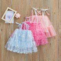 【cw】 Baby Dress Toddlers Flower/Mixed Color Tie Up Shoulder Sleeveless Mesh Gown Lining 0