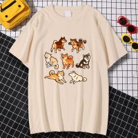 Loose Male T Shirt Tshirts Adorable Shiba Inu Dogs Cartoon Printing Clothing Short Sleeves T Gildan Spot 100% Cotton