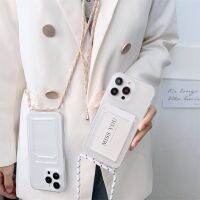 [2023ใหม่] ที่ใส่บัตรแบบแข็งกระเป๋าสตางค์ Crossbody สร้อยคอสายคล้องสำหรับ iPhone 11 12 13 14 Pro Max Mini XS X XR 8 7 Plus SE ปกอ่อน