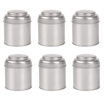 6Pcs Mini Tea Tins Canister Small Tea Tins Canister with Airtight Double Lids,Mini Tin Can Box and Small Round Kitchen Canisters for Tea (Silver)