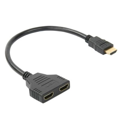 【cw】 HDMI-compatible Splitter Adapter Cable 1 Male 1080P to Two Female 2 Way Y-Splitter Converter 11.8in ！